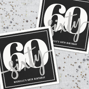 Servilleta De Papel Moderna fiesta de cumpleaños número 60 negra