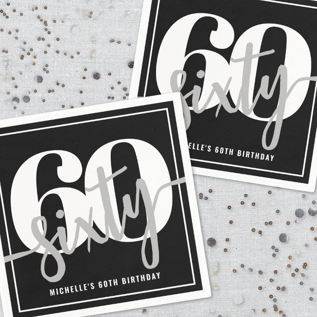 Servilleta De Papel Moderna fiesta de cumpleaños número 60 negra (Modern Black 60th Birthday Party Napkins)