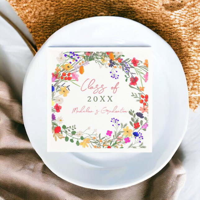 Servilleta De Papel Moderna graduación de flores silvestres boho de mo (Modern chic boho wildflowers graduation napkins)