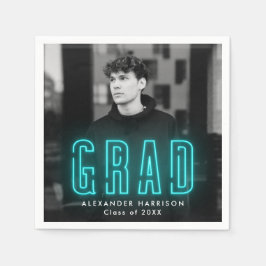 Servilleta De Papel Moderna Graduación de fotos de neón cian
