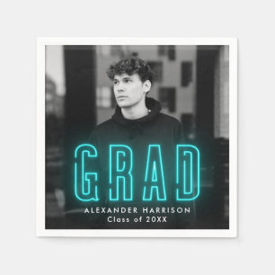 Servilleta De Papel Moderna Graduación de fotos de neón cian