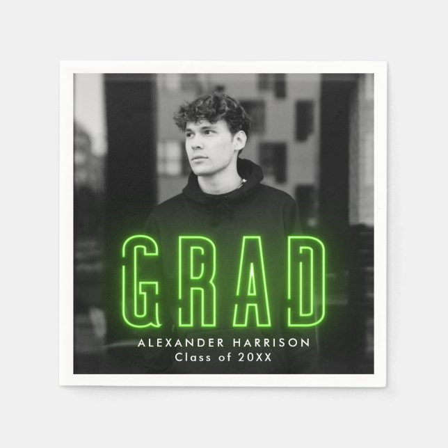 Servilleta De Papel Moderna Graduación de fotos de neón verde limón (Anverso)