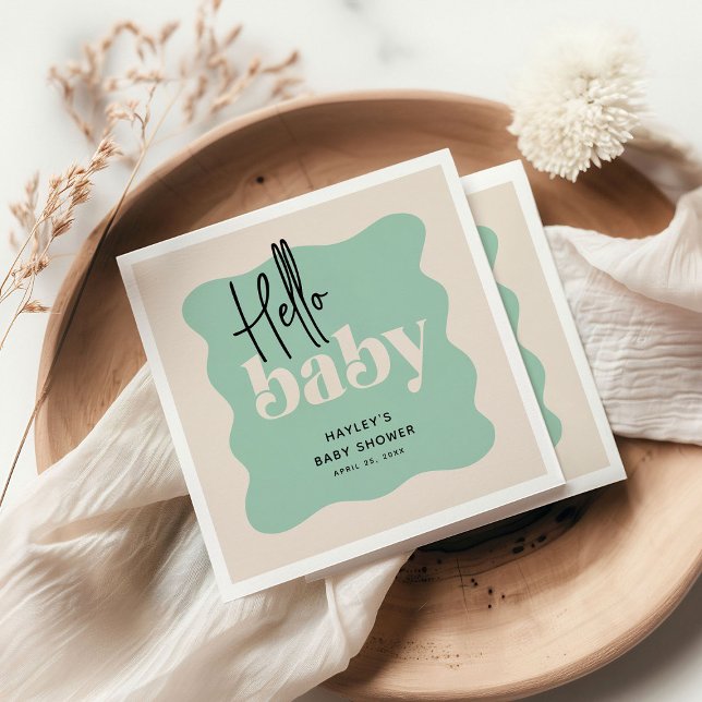 Servilleta De Papel Moderna Hello Baby Mint & Cream Baby Shower (Subido por el creador)