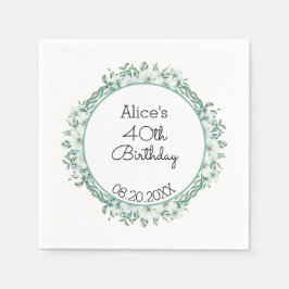 Servilleta De Papel Moderna Magnolia Blanca Greenery 40 cumpleaños