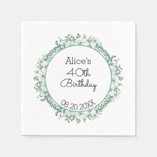 Servilleta De Papel Moderna Magnolia Blanca Greenery 40 cumpleaños
