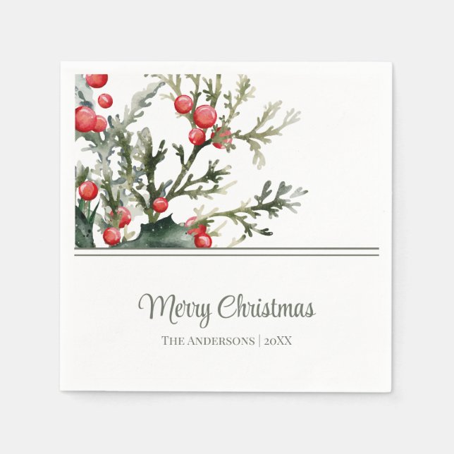 Servilleta De Papel Moderna Mistletoe Feliz Navidad (Anverso)