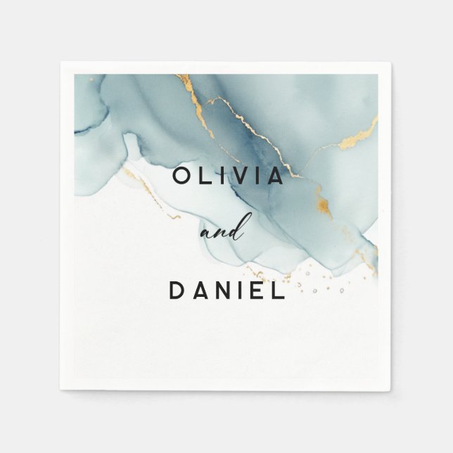 Servilleta De Papel Moderna Moda Dusty Blue Gold Elegante Boda en la p (Anverso)