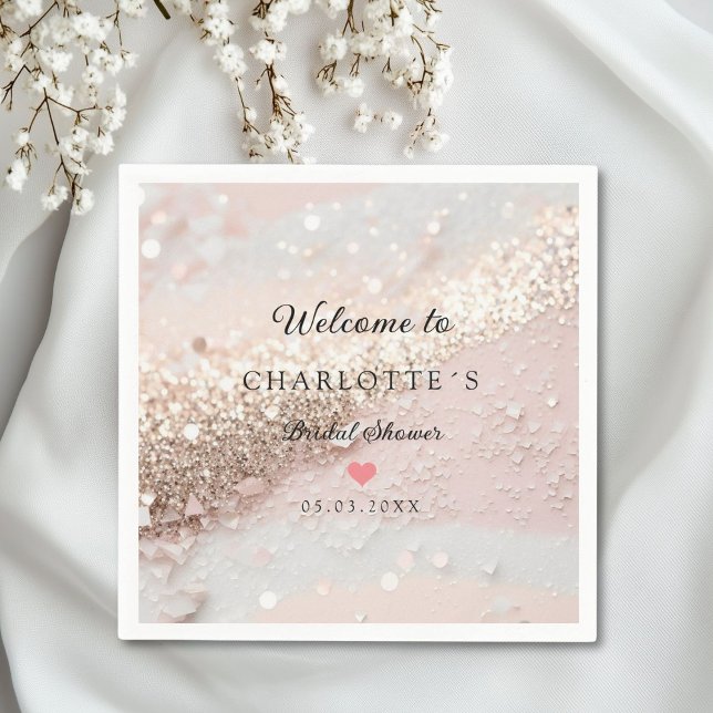 Servilleta De Papel Moderna, moderna, Purpurina (Personalized Modern Glitter Bridal Shower Napkins)