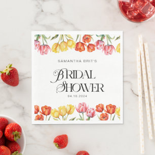 Servilleta De Papel Moderna Naranja Tulipanes rosados Floral Bridal Sh