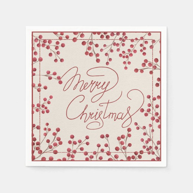 Servilleta De Papel Moderna Navidad Rustic Red Fire Berry Merry (Anverso)
