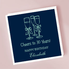 Servilleta De Papel Moderna NavyBlue Cheers a 30 años Napkin de cumple