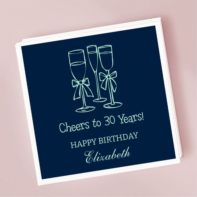 Servilleta De Papel Moderna NavyBlue Cheers a 30 años Napkin de cumple (Subido por el creador)