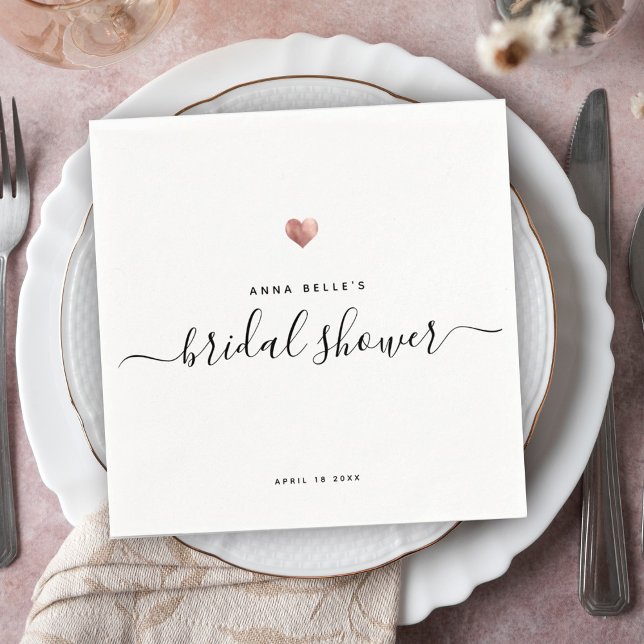 Servilleta De Papel Moderna Rosa Gold Heart Moda Script Bridal Shower (Subido por el creador)