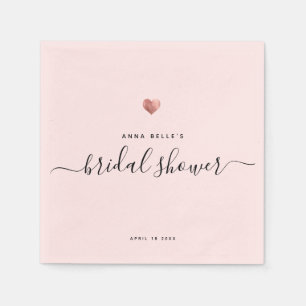 Servilleta De Papel Moderna Rosa Gold Heart Moda Script Bridal Shower