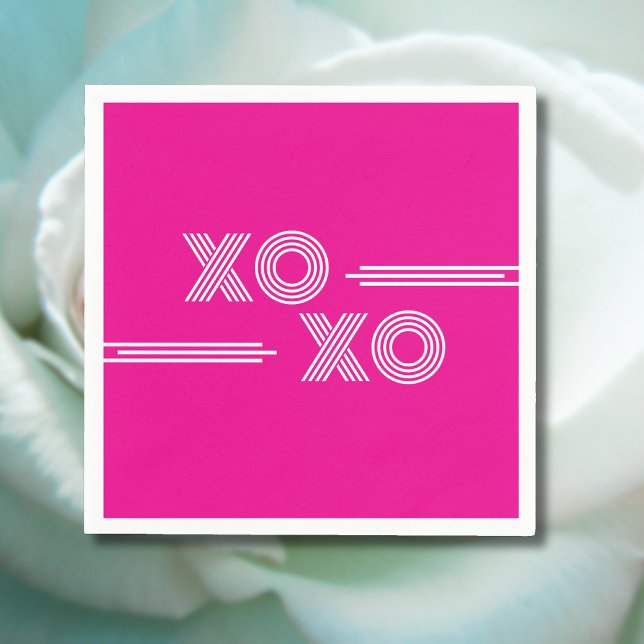 Servilleta De Papel Moderna San Valentín XOXO blanco y caliente rosa (Subido por el creador)