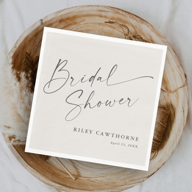 Servilleta De Papel Moderna secuencia de comandos Ivory Boho Bridal Sh (Modern script boho bridal shower napkins.)