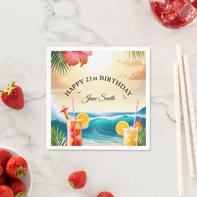 Servilleta De Papel Moderna y elegante diversión 21º cumpleaños (In situ)