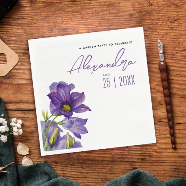 Servilleta De Papel Moderna y elegante Flores Púrpura acuarela de jard (Subido por el creador)