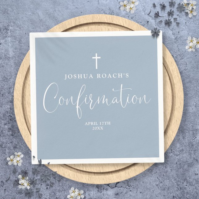 Servilleta De Papel Moderna y elegante Script Dusty Blue Confirmation (Modern Elegant Script Dusty Blue Confirmation Napkins)