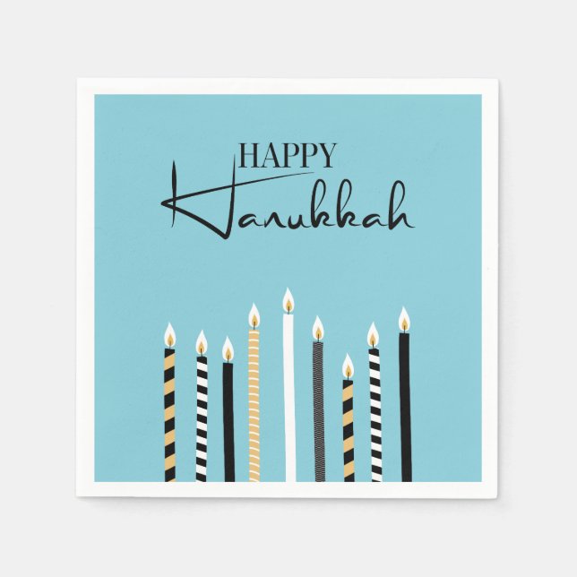 Servilleta De Papel Moderna y feliz Hanukkah Candles Holiday Napkins (Anverso)