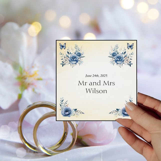 Servilleta De Papel Modernas flores azules y mariposas cena Boda (Subido por el creador)