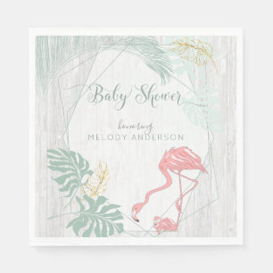 Servilleta De Papel Modernas hojas tropicales Baby Shower Flamingo ros