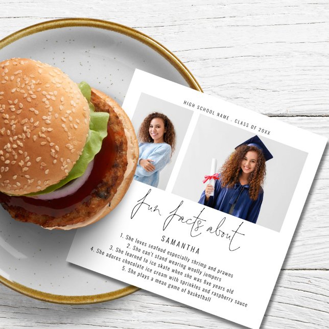 Servilleta De Papel Moderno 2 Photo Script Fun Facts Graduation Party (Subido por el creador)