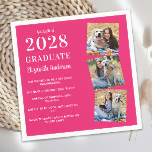 Servilleta De Papel Moderno 3 Photo Graduate Fun Facts Graduation Pink