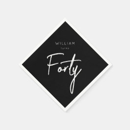 Servilleta De Papel Moderno 40.º 40º cumpleaños masculino negro