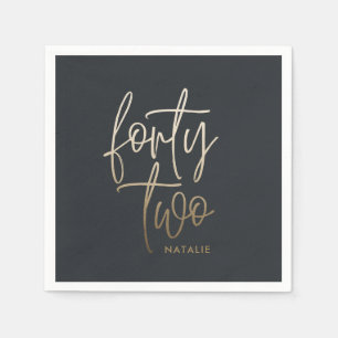 Servilleta De Papel Moderno 42 cumpleaños Black gold elegante script I