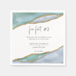Servilleta De Papel Moderno acuarela Dorado Dusty Blue Fun Fact Boda