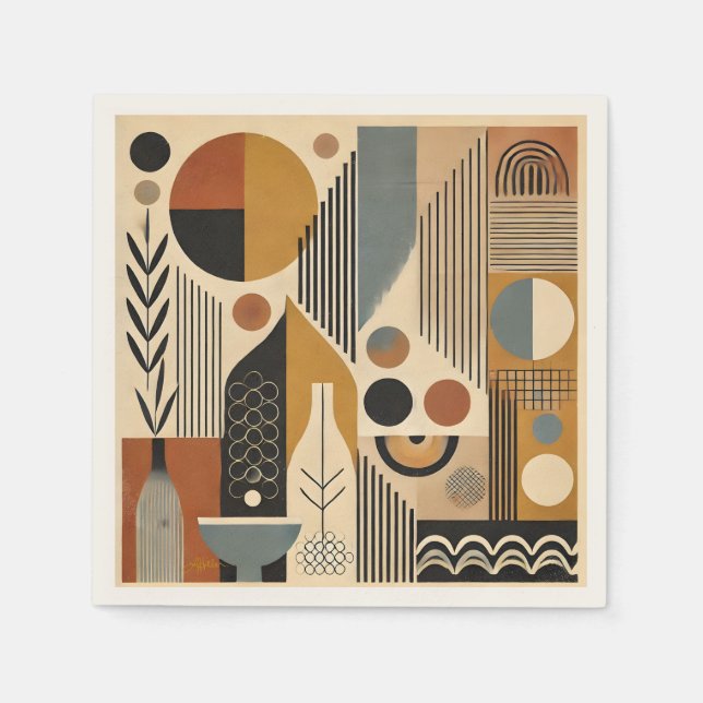 Servilleta De Papel Moderno arte de mediados del siglo XX Cosecha otoñ (Anverso)