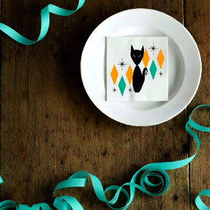 Servilleta De Papel Moderno Atómico de Época Media Gato Negro Diamante