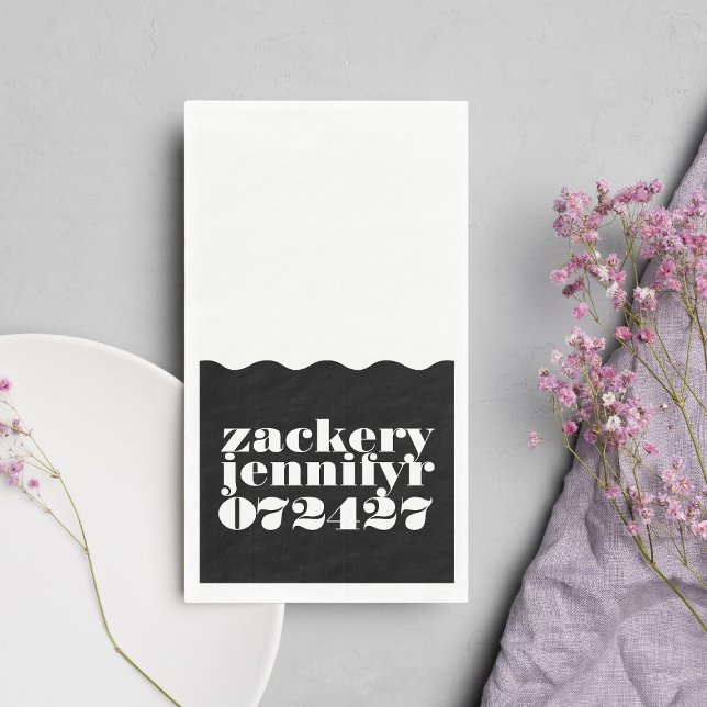 Servilleta De Papel Moderno audaz marco ondulado Boda blanco negro (Subido por el creador)