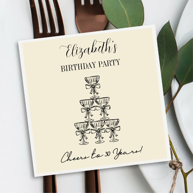 Servilleta De Papel Moderno B&W Cheers to 30 años Napkins de Cumpleaño (Subido por el creador)