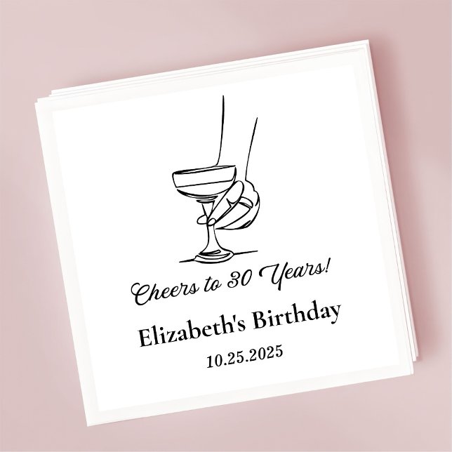 Servilleta De Papel Moderno B&W Cheers to 30 años Napkins de Cumpleaño (Subido por el creador)