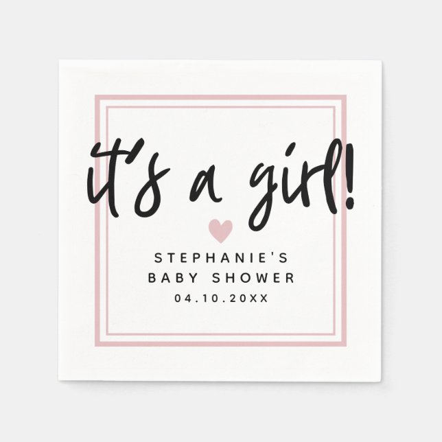 Servilleta De Papel Moderno Baby Shower Pink It's a Chica (Anverso)