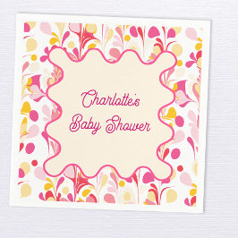 Servilleta De Papel Moderno Baby Shower Retro Resumen Onda Rosa