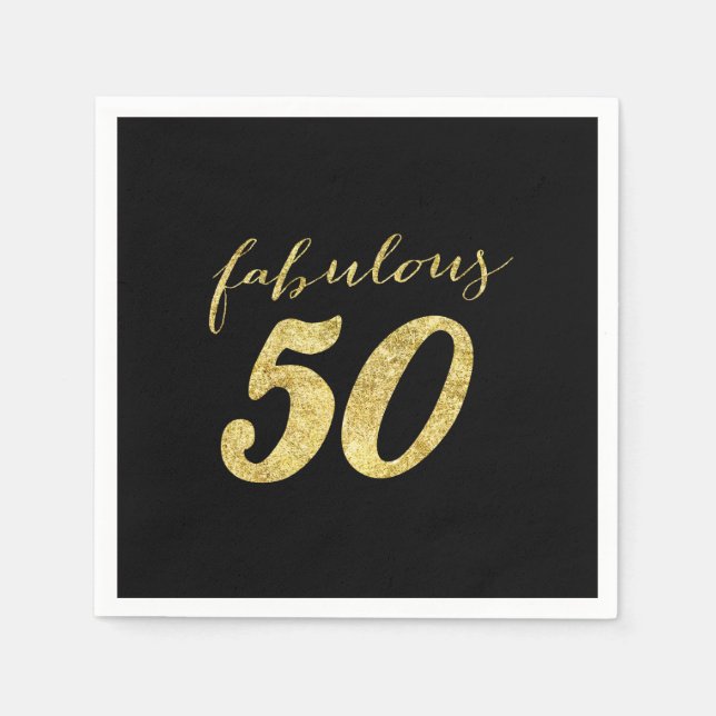 Servilleta De Papel Moderno Black & Gold Fabulous 50 Birthday (Anverso)