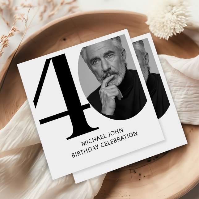 Servilleta De Papel Moderno Black & White 40th Photo Birthday (Subido por el creador)