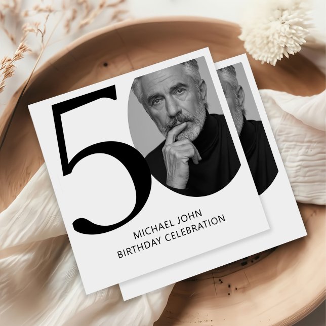 Servilleta De Papel Moderno Black & White 50th Photo Birthday (Subido por el creador)