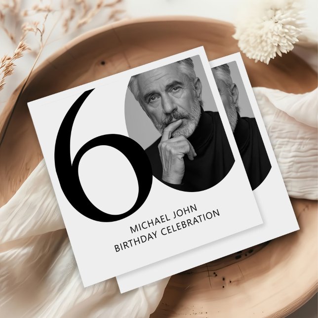Servilleta De Papel Moderno Black & White 60th Photo Birthday (Subido por el creador)