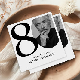 Servilleta De Papel Moderno Black & White 80th Photo Birthday