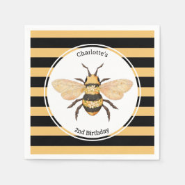 Servilleta De Papel Moderno Black Yellow Stripes Bee Birthday Party