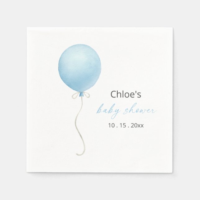Servilleta De Papel Moderno Blue Balloon Boy Baby Shower (Anverso)