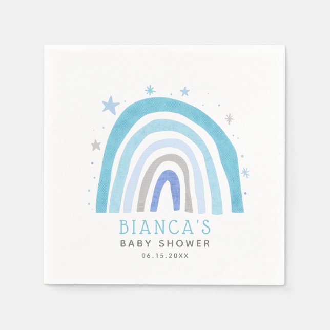 Servilleta De Papel Moderno Blue Rainbow Boy Baby Shower (Anverso)