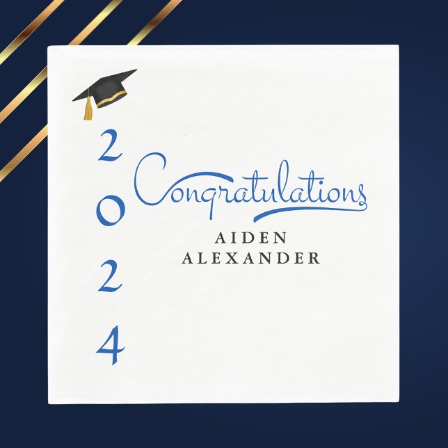 Servilleta De Papel Moderno Blue & White Felicitaciones Graduado (Subido por el creador)