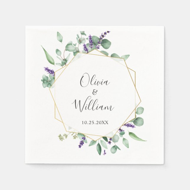 Servilleta De Papel Moderno Boda de cuadro geométrico simple eucalipto (Anverso)