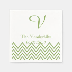 Servilleta De Papel Moderno Boda de monograma Chevron verde Napkin