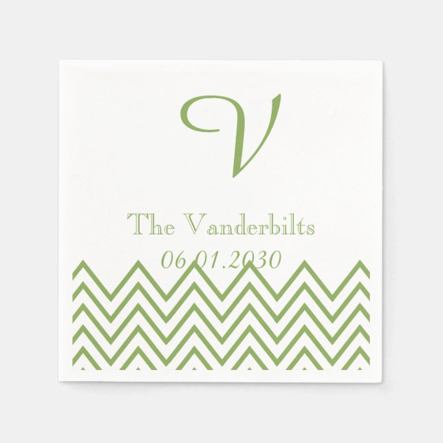 Servilleta De Papel Moderno Boda de monograma Chevron verde Napkin (Anverso)